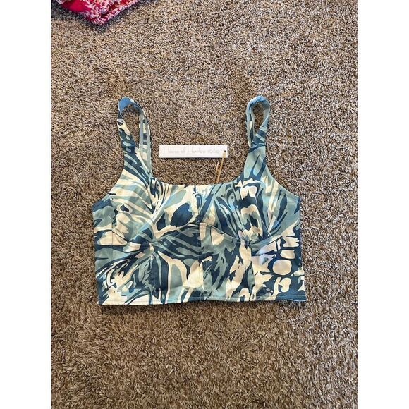 House of Harlow 1960 Women's Blue Satin Smocked Bustier Crop Tank Size S - Picture 2 of 8